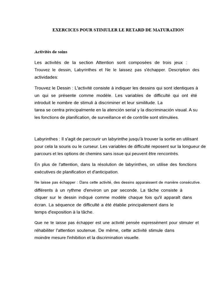 Exercices pour stimuler l'attention et la mémoire | PDF | Fonctions ...