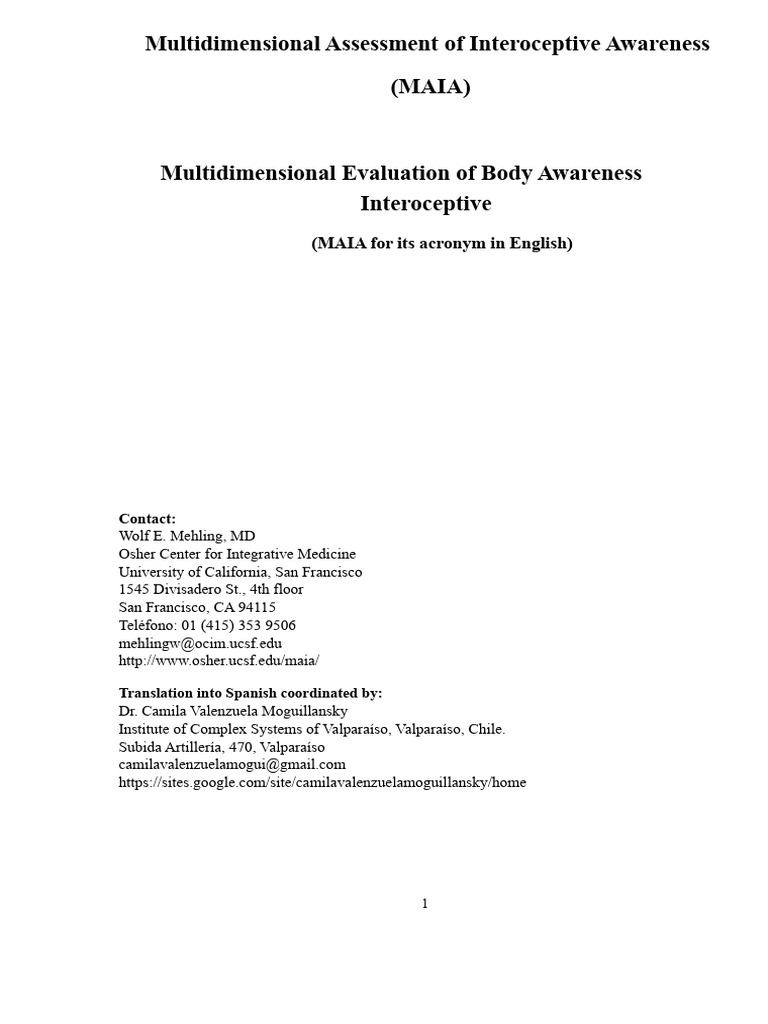 MAIA: Interoceptive Awareness Assessment | PDF | Dimension | Psychology