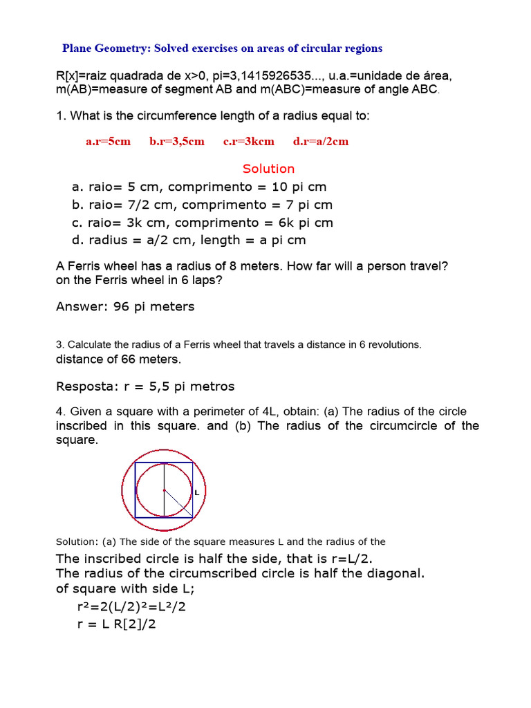 Mathematics - Solved Exercises - Geometry Areas II | PDF | Area | Circle
