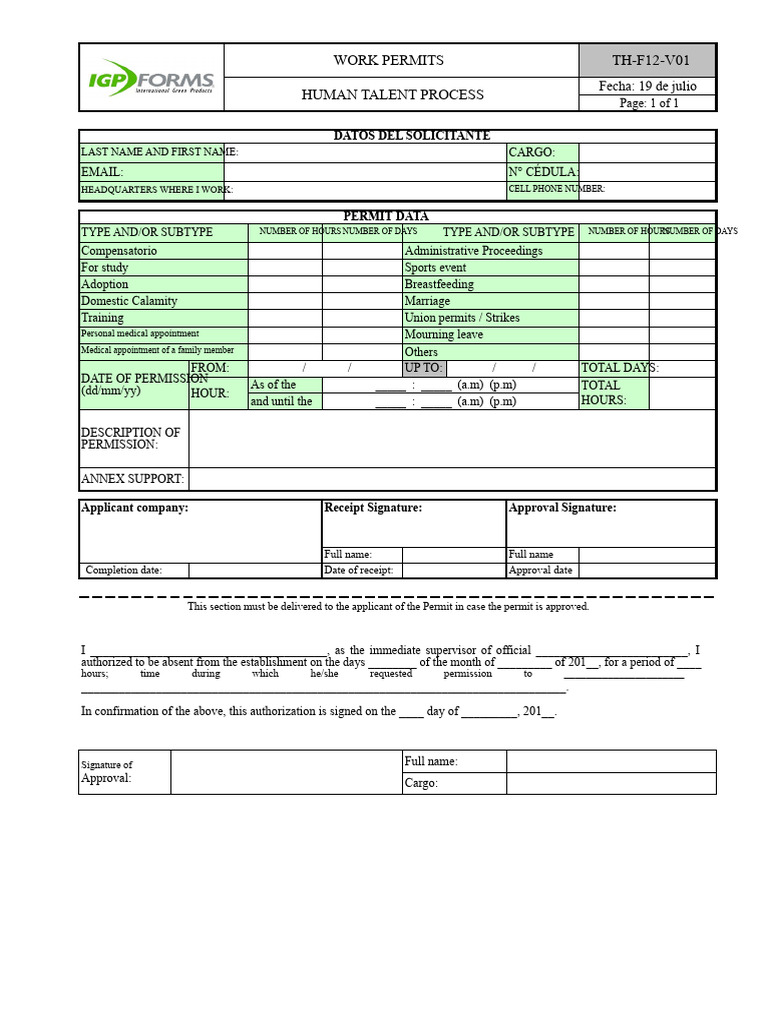Work Permit Application Form | PDF