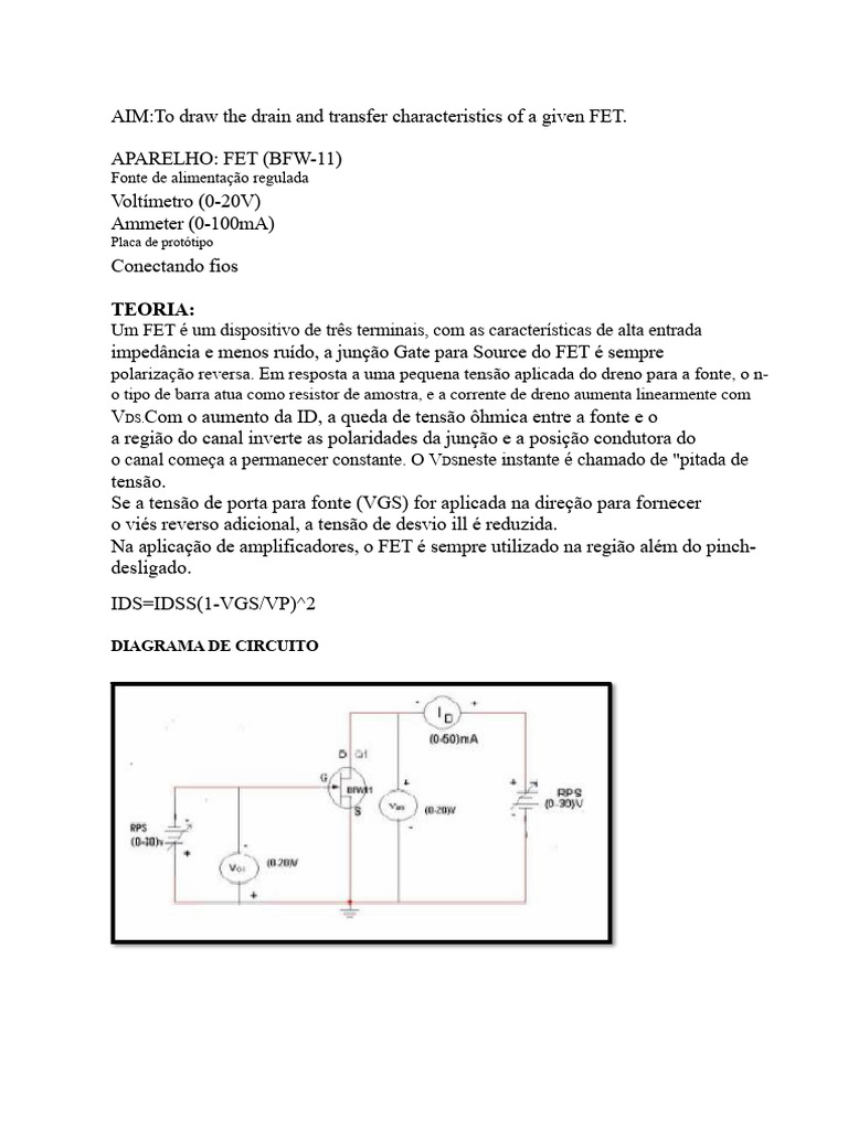 Características de FET: Dreno e Transferência | PDF | Transistor de ...