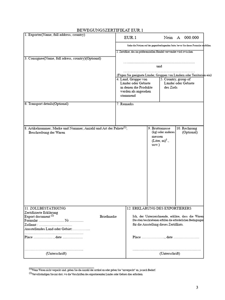 EUR1 Formular | PDF