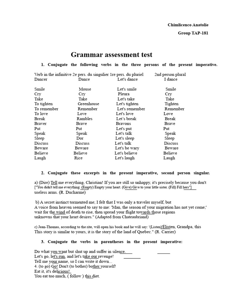 Grammar Test | PDF | Grammatical Conjugation | Morphology