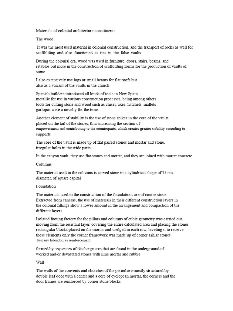 Materials of Colonial Architecture Constituents | PDF | Vault ...