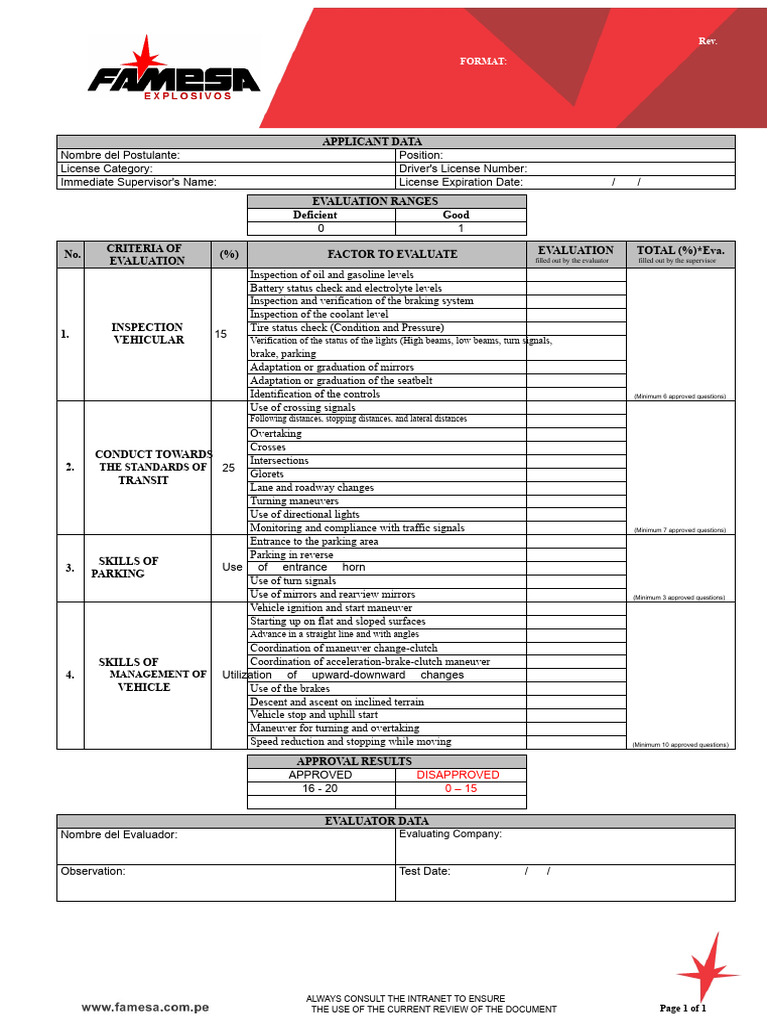 Vehicle Inspection and Evaluation Form | PDF | Traffic | Vehicle Technology