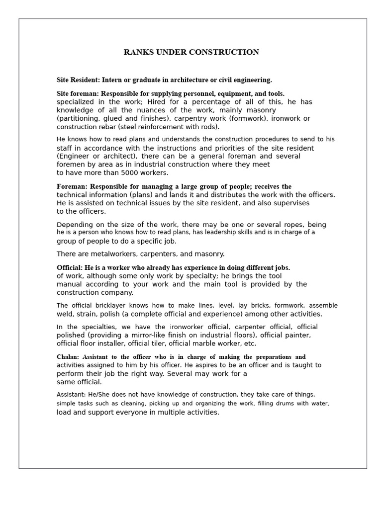 Ranks in Construction | PDF