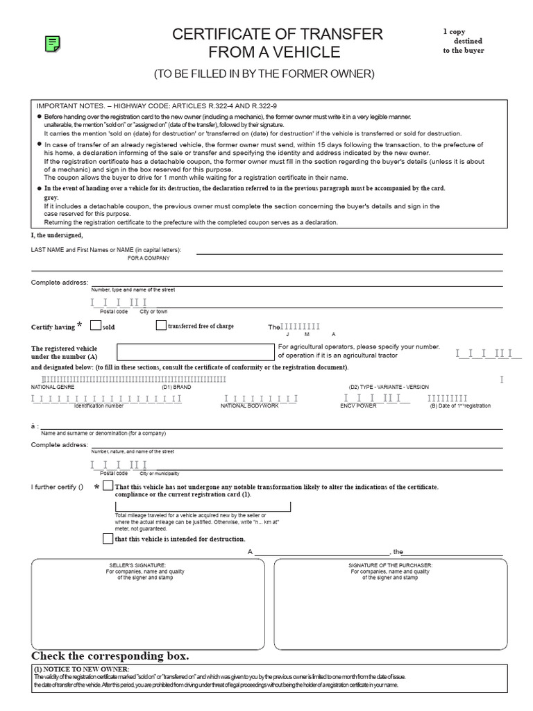 Vehicle Transfer Certificate Guide | PDF