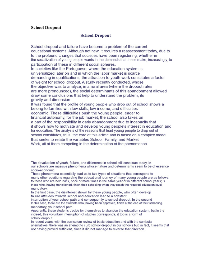 School Dropout | PDF | Teachers | Experience