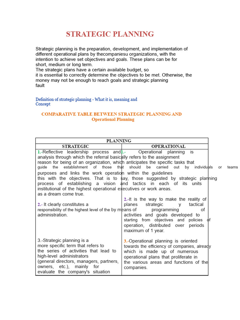 Strategic vs. Operational Planning Guide | PDF | Strategic Planning | Goal