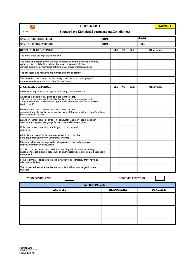 Checklist - Standard Electrical Equipment and Installations - v01 | PDF ...