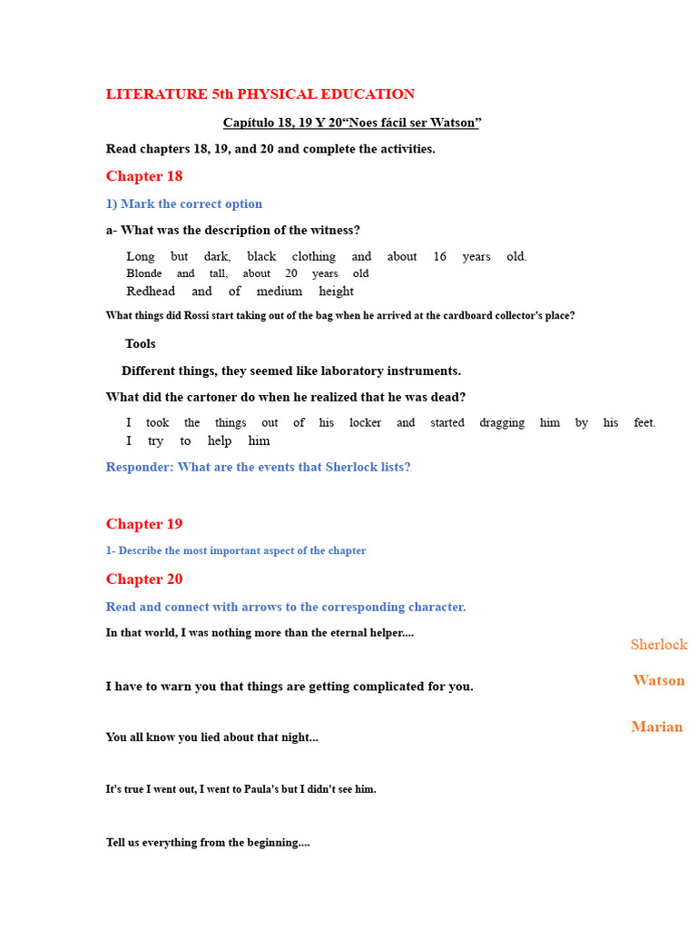 Chapters 18, 19, and 20 It's Not Easy Being Watson | PDF