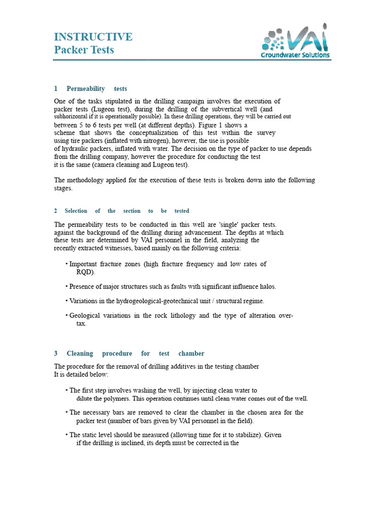 Packer Test Procedures for Permeability | PDF | Pressure | Oil Well