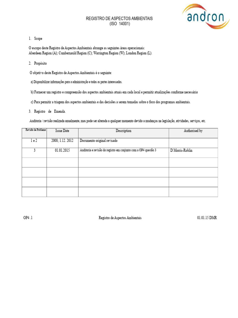 Registro de Aspectos Ambientais ISO 14001 | PDF | Desperdício | Poluição
