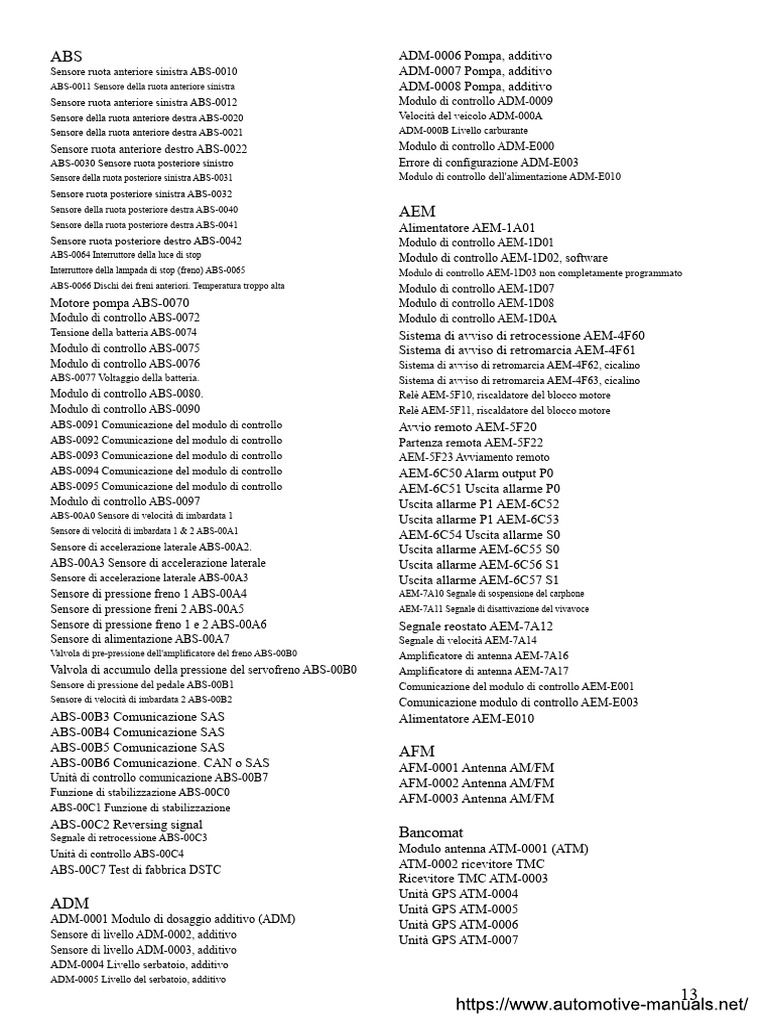 Codici Di Errore Volvo DTC | PDF