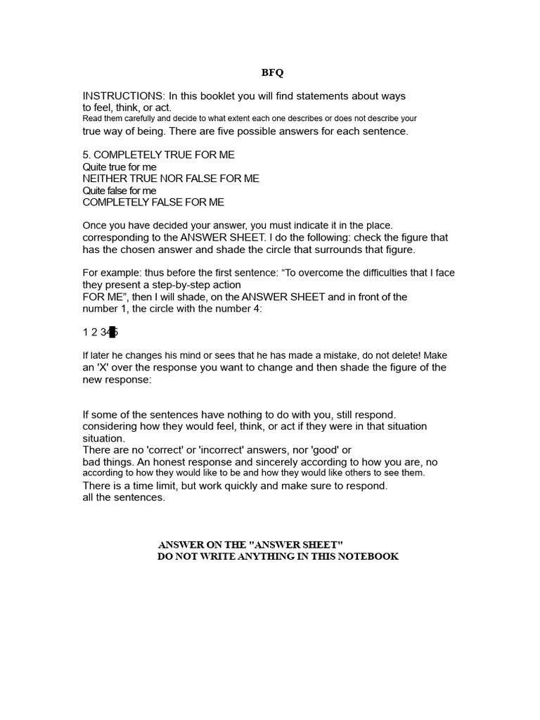 Big Five Personality Questionnaire 2 Pdf Questionnaire Psychology