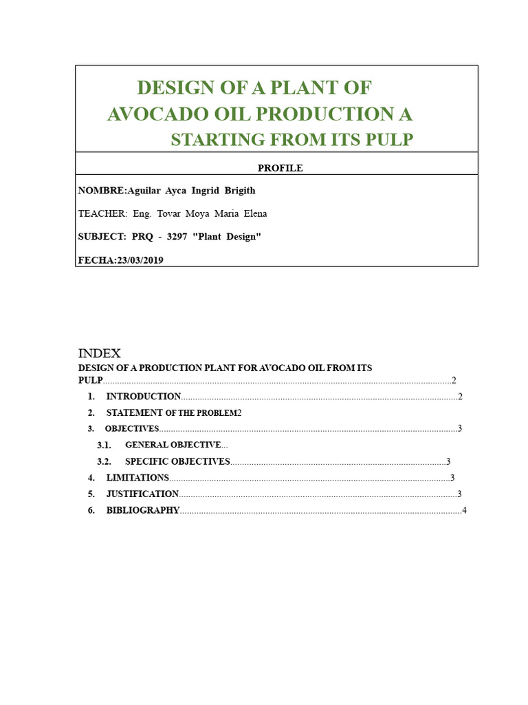Avocado Oil Production Plant Design | PDF | Avocado | Oil