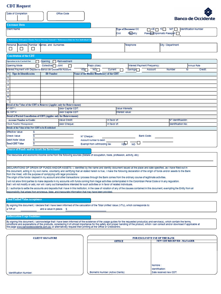FTO-CAP-253 Format For CDT Application Natural Person | PDF | Banks ...
