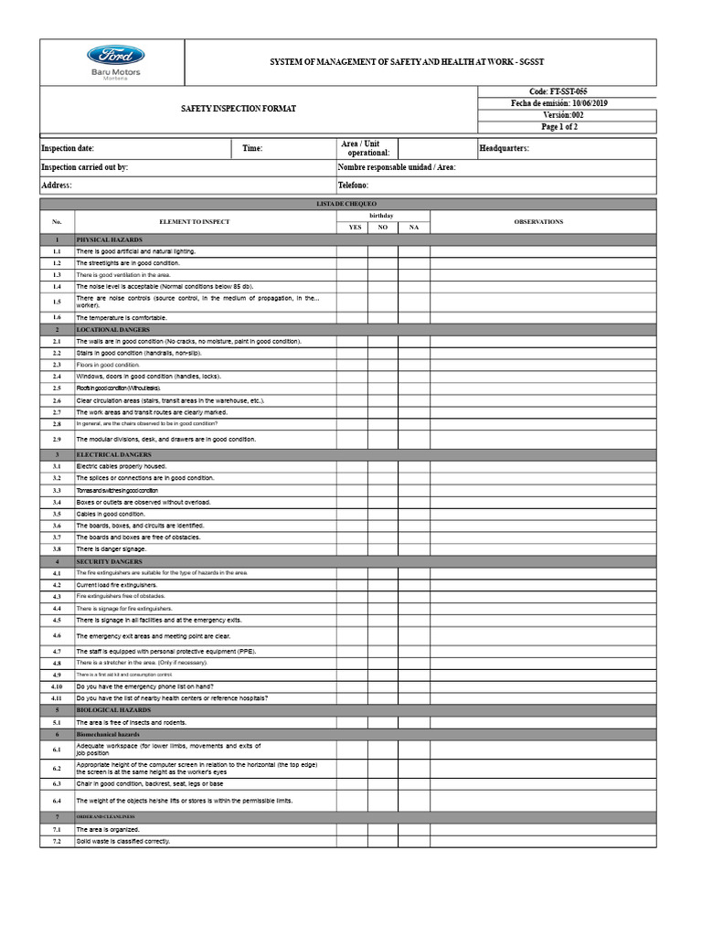 Security Inspection Format GTC 045 | PDF | Occupational Safety And ...