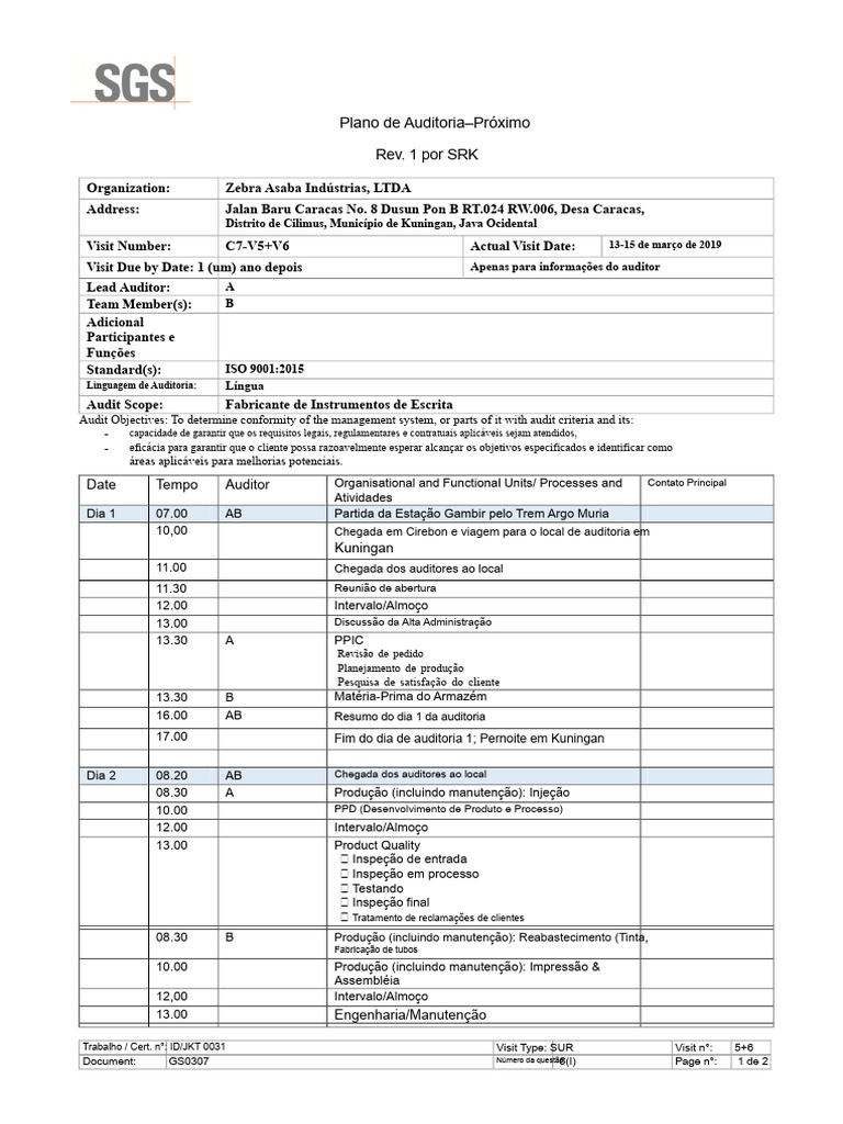 Plano de Auditoria ISO 9001 | PDF