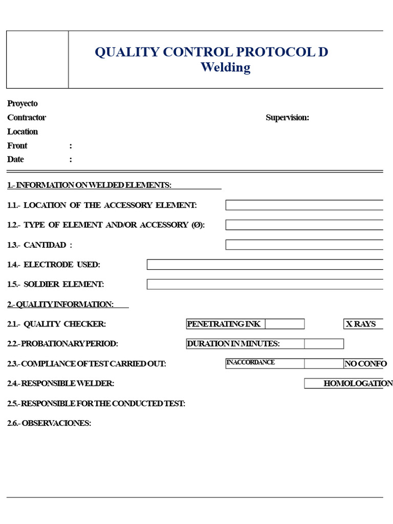 Welding Quality Control Protocol | PDF