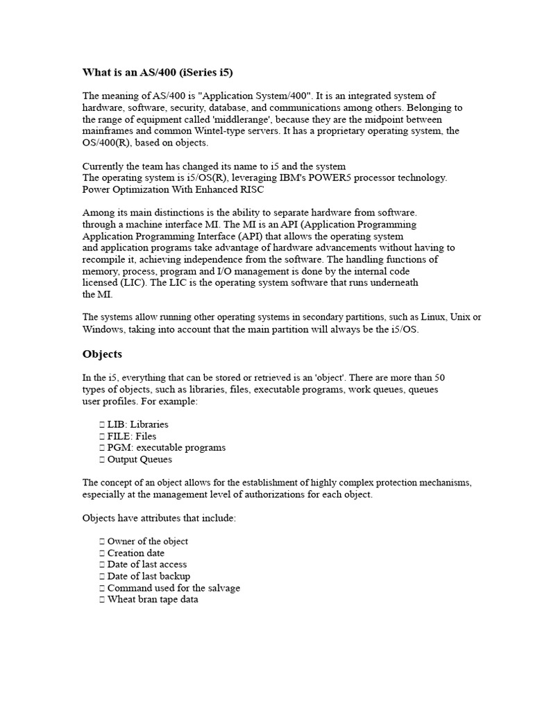 Basic Concepts of AS400 | PDF | Operating System | Software
