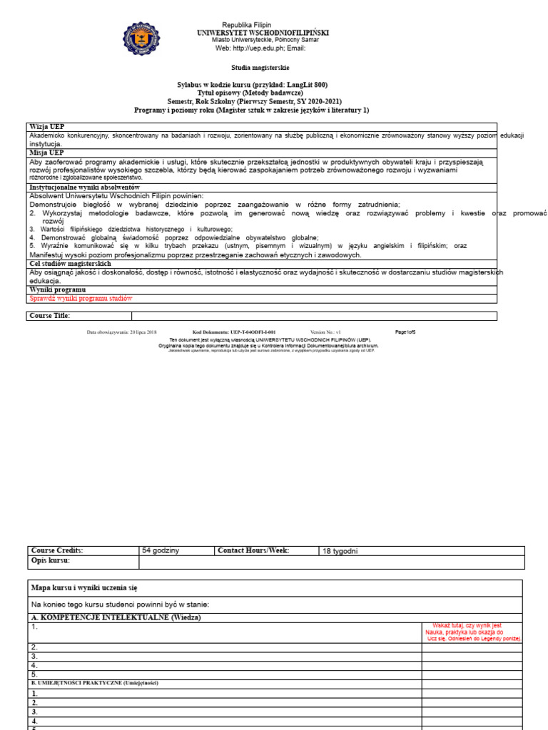Format Sylabusa UEP GS | PDF