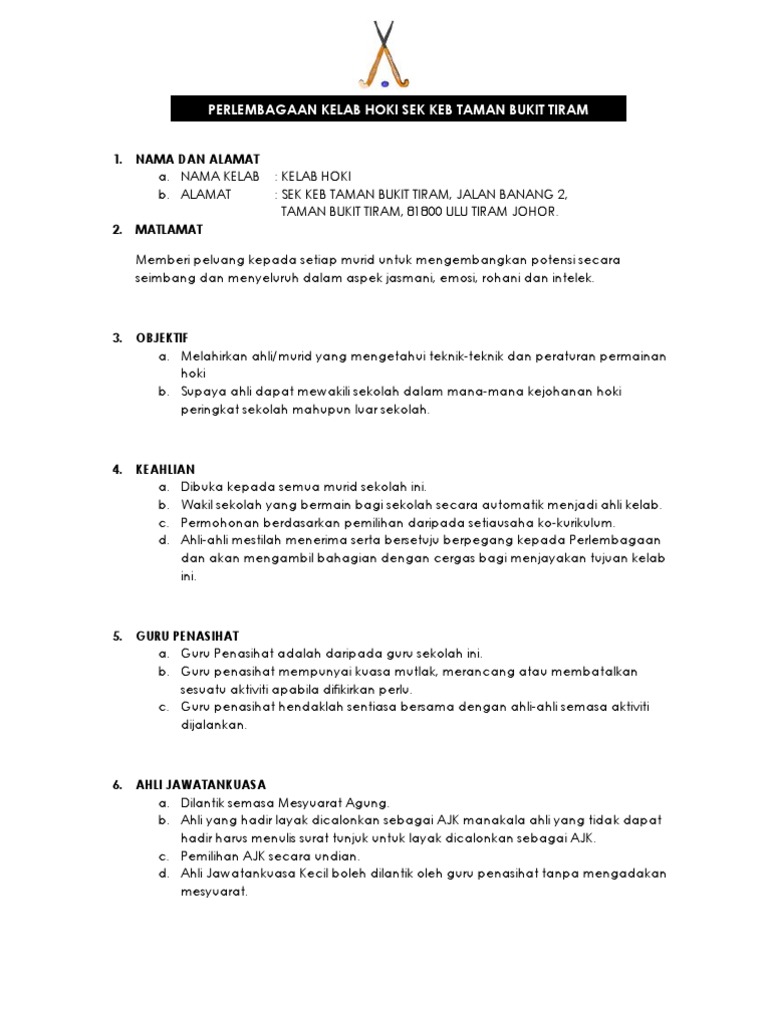 Perlembagaan Kelab Hoki Pdf