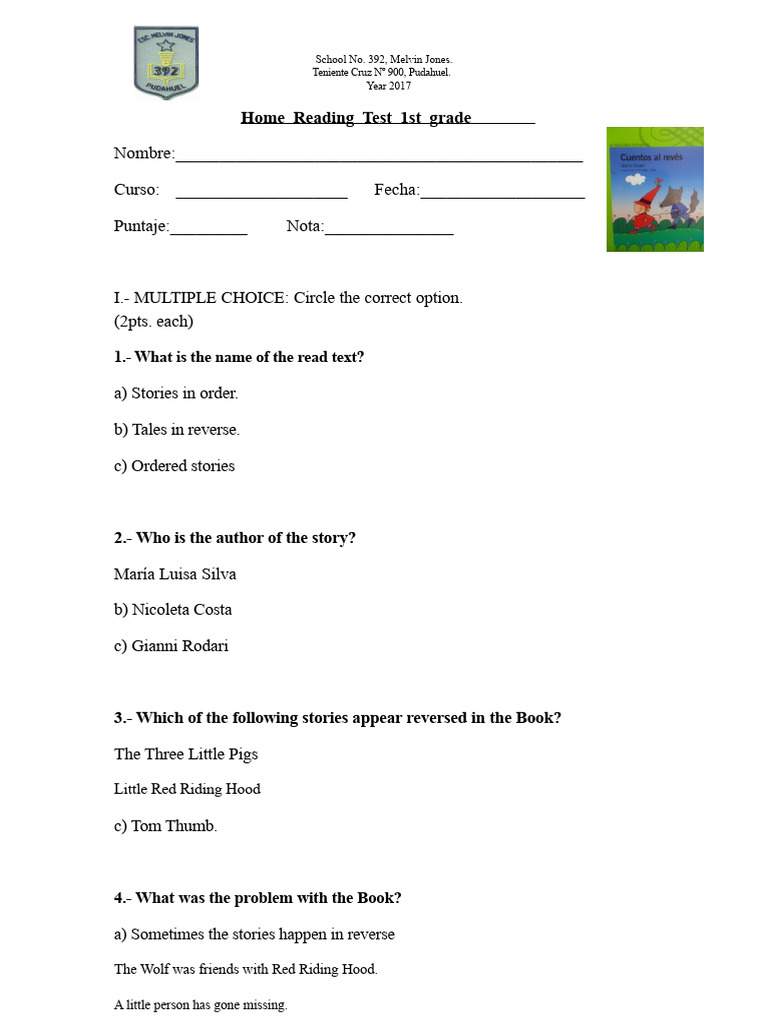 Home Reading Test 1st Grade Stories Backwards | PDF | Snow White