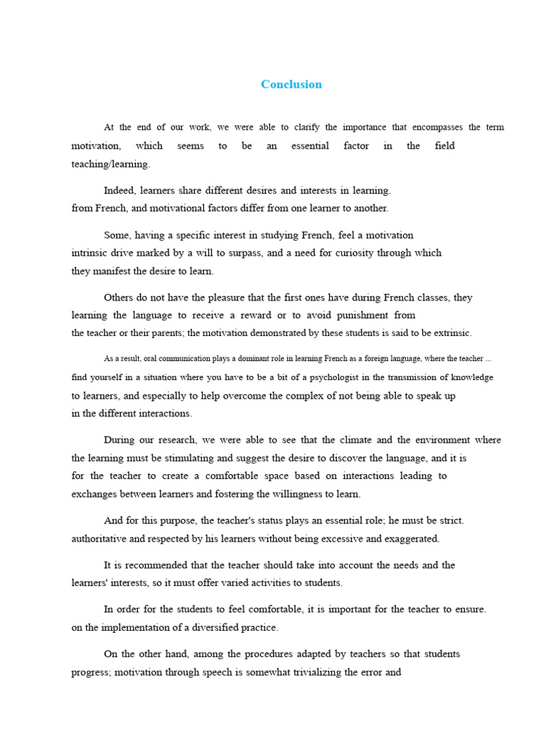 Conclusion and Bibliography | PDF | Learning | Motivational