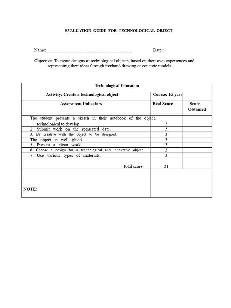 Technological Object Design Evaluation Guide | PDF