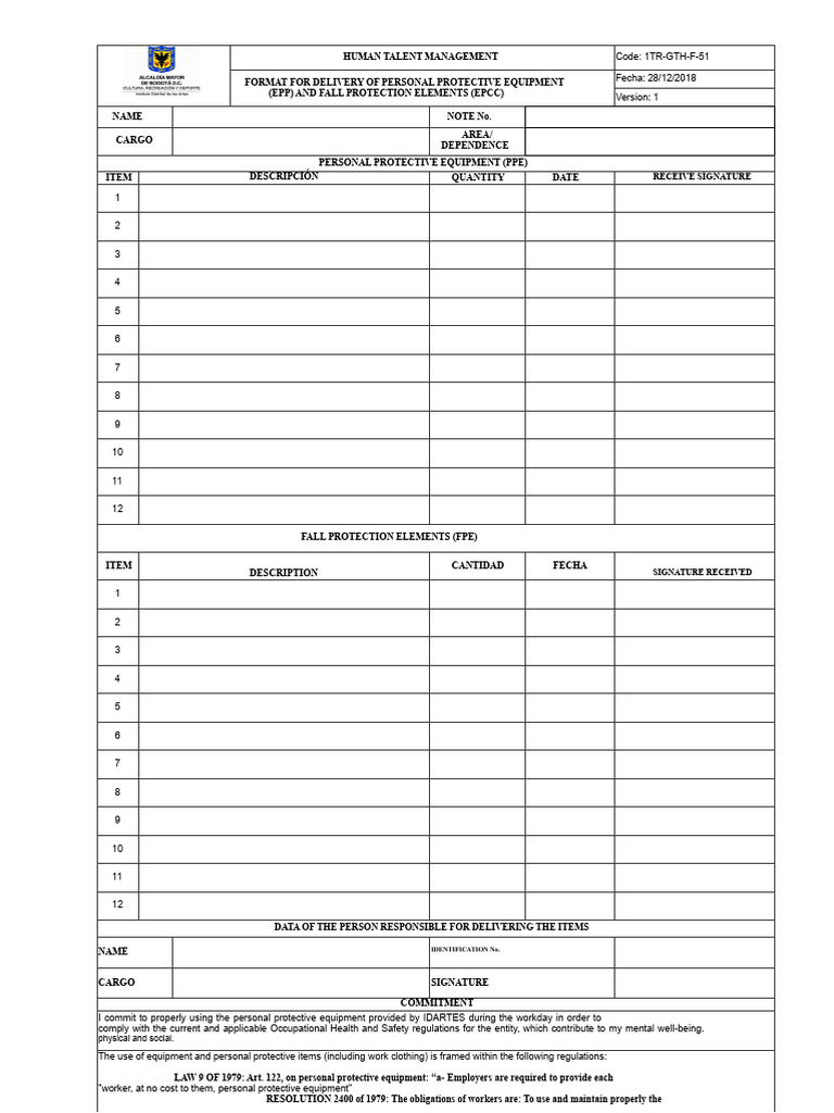Format For Delivery of PPE and EPC | PDF | Personal Protective ...