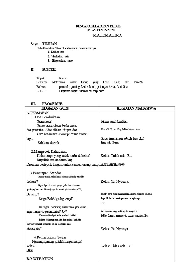 Rencana Pembelajaran Rasio Matematika | PDF