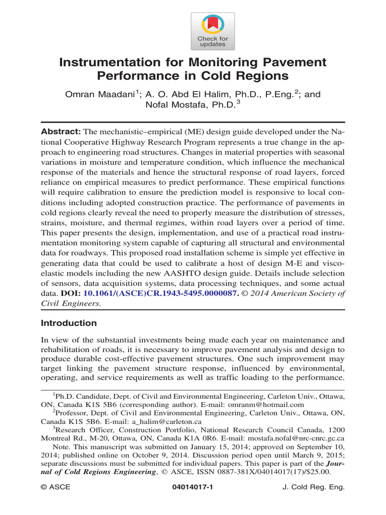 Cold Region Pavement Monitoring Systems | PDF | Deformation ...