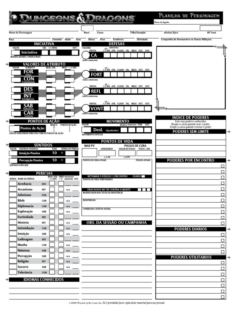 Planilha de Personagem para RPG | PDF