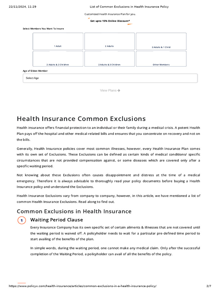 Common Health Insurance Exclusions Explained | PDF | Insurance ...