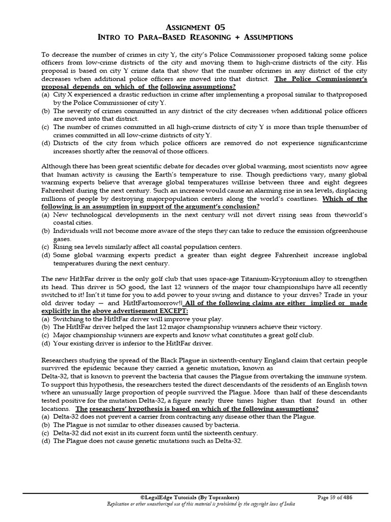 Assumptions in Reasoning Exercises | PDF | Argument | Epidemics