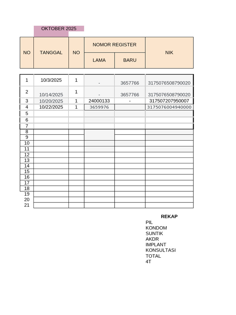 Register KB Malaka Sari Oktober | PDF