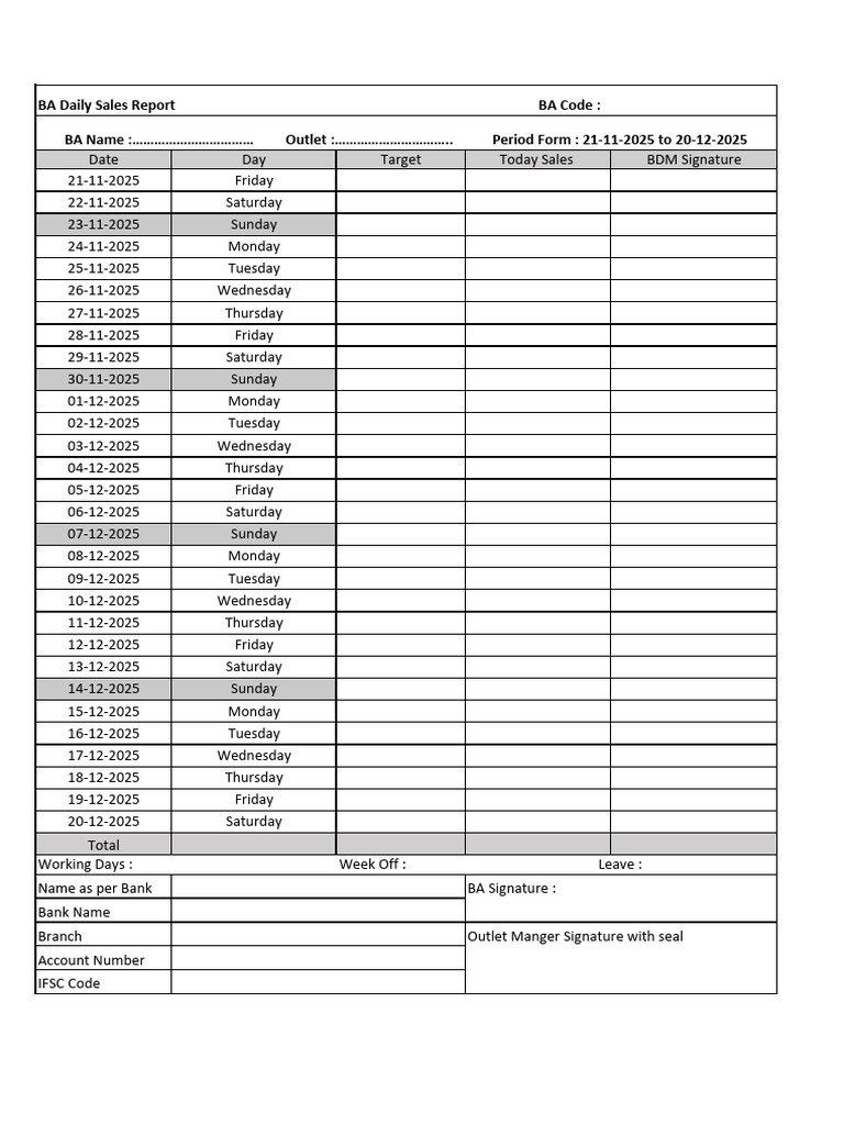 BA Daily Sales Report Template | PDF