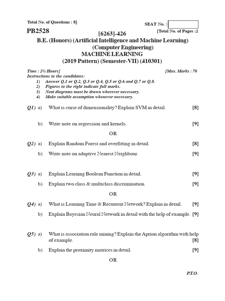 Machine Learning Exam Questions 2019 | PDF | Machine Learning ...