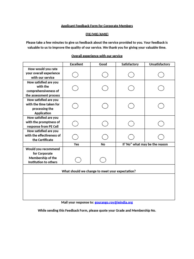 Corporate Membership Feedback Form | PDF