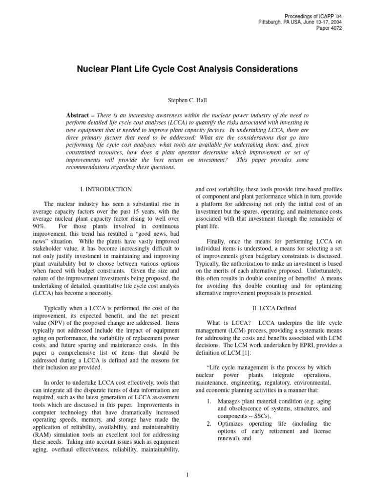 Nuclear Plant Life Cycle Cost Analysis | PDF | Net Present Value ...