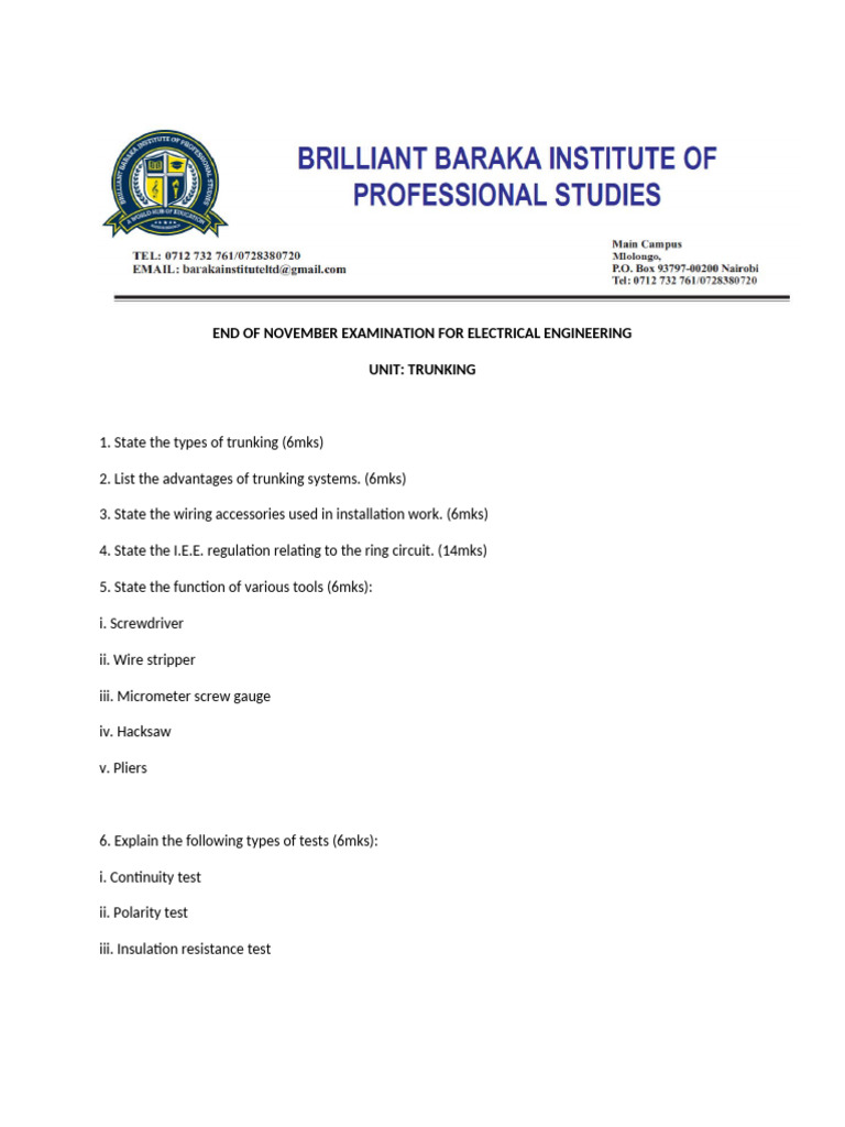 Electrical Engineering Trunking Exam Guide | PDF