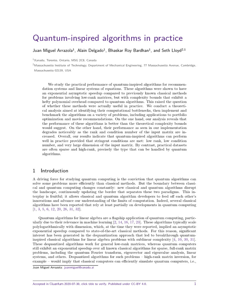 Quantum-Inspired Algorithms in Practice | PDF | Matrix (Mathematics ...