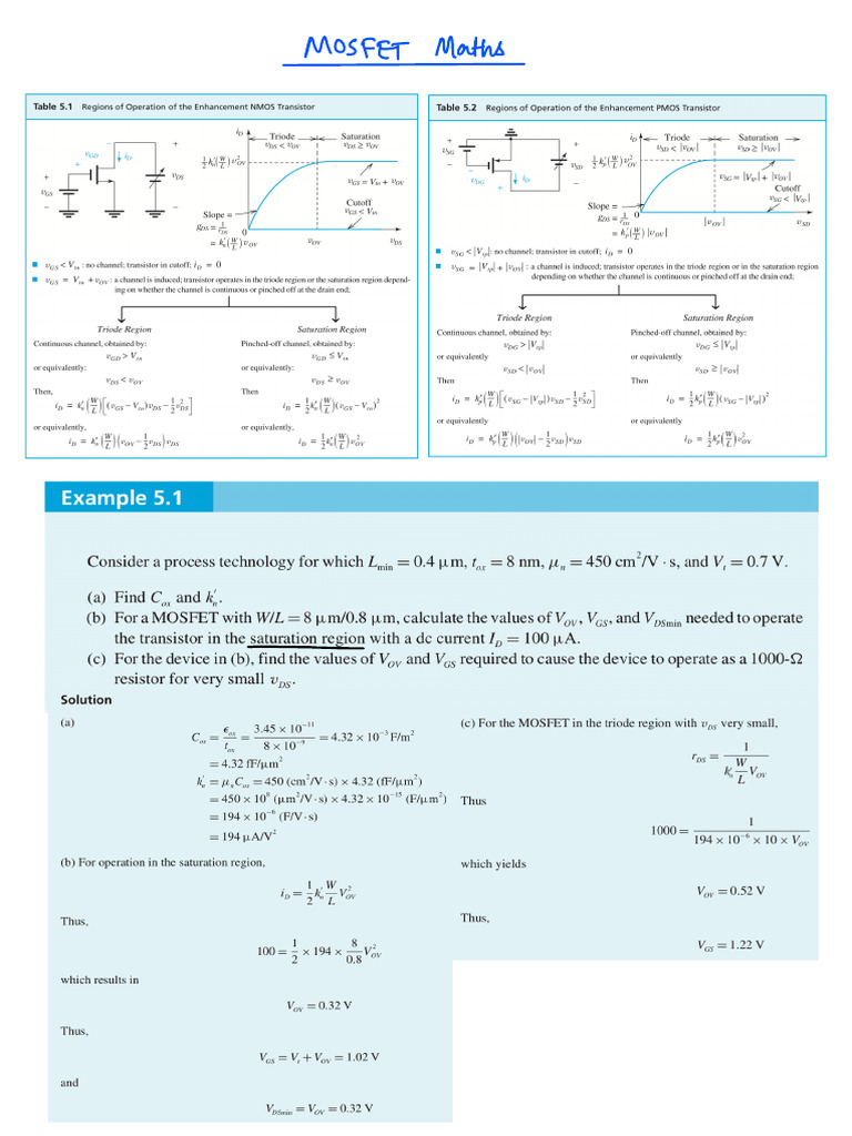 Mosfet Maths | PDF