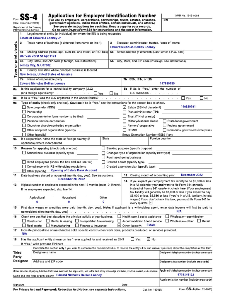 SS-4 (EIN Application) | PDF
