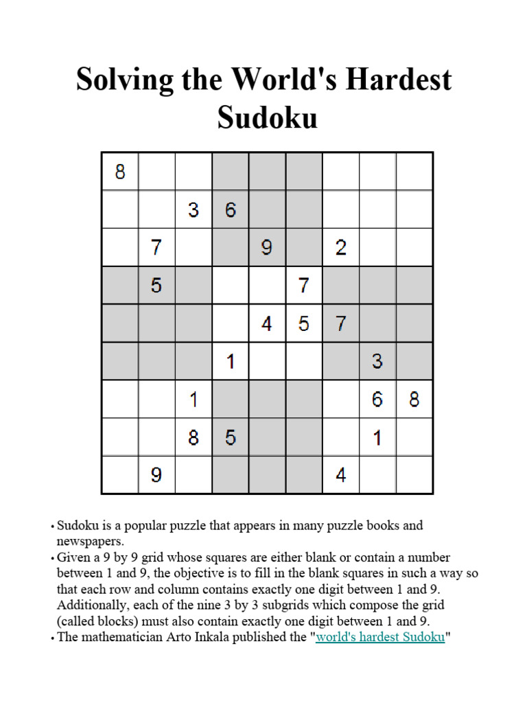 World's Hardest Sudoku | PDF | Computer Programming | Theoretical ...