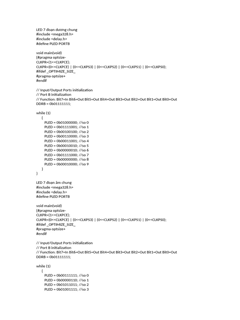 LED 7 Segment Display Code Examples | PDF