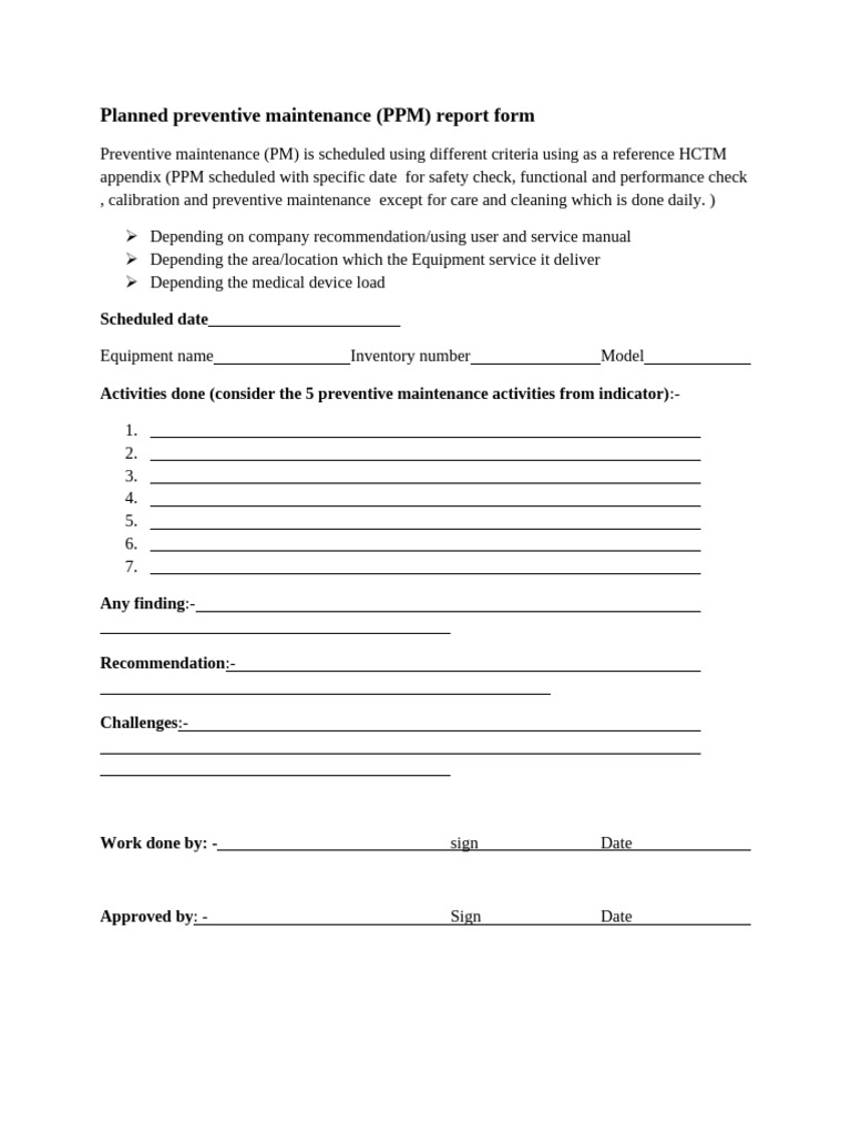 Planned Preventive Maintenance | PDF