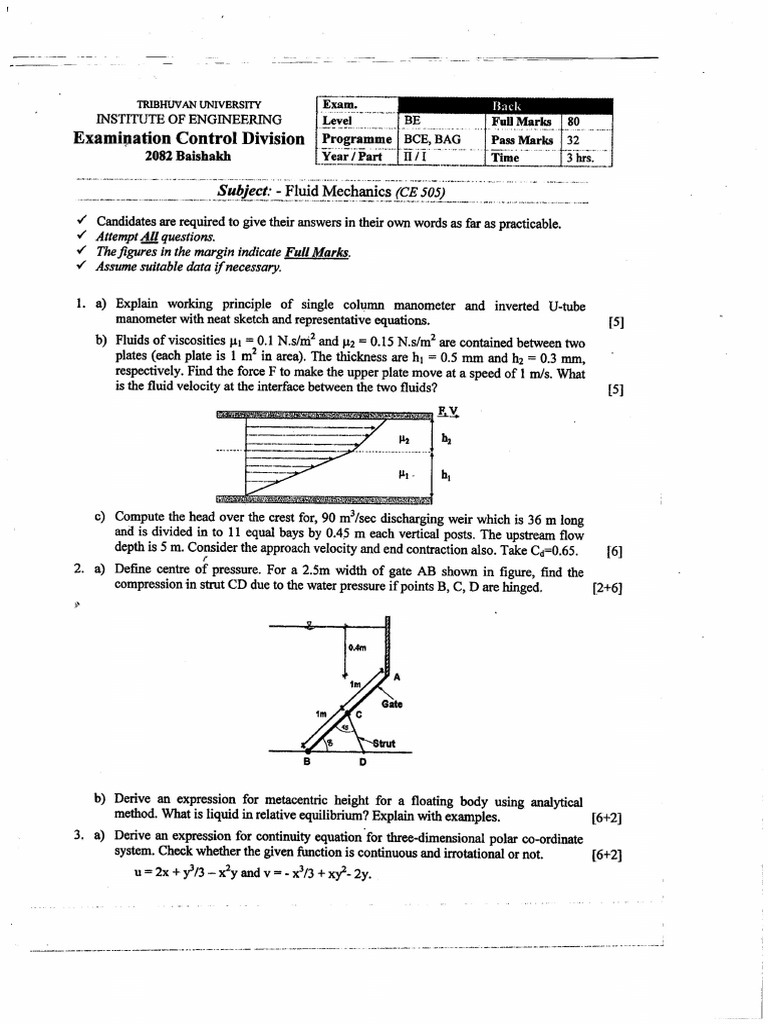 Fluid Mechanics IOE Solutions and Text BOOK | PDF