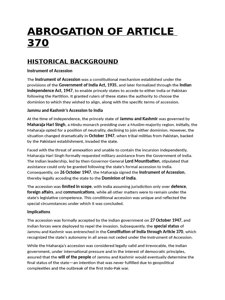 Article 370: History and Abrogation | PDF | Government
